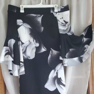 Black and white floral design off shoulder dress